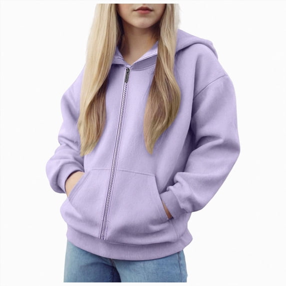 felwors Boys School Uniform Hoodies Solid Zip Up Long Sleeve Sweatshirt Oversized | Hooded Pullover Tops Athletic Sports Outwear Coats (Light Purple,3-4 Years)