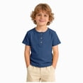 thumbnail image 1 of felwors Boys Short Sleeve with Button, Henley for Boys & Girls, Without Collar(Z02-Blue,7-8 Years), 1 of 6