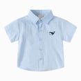 thumbnail image 1 of felwors Boys Striped Button Down Dress Shirts Short Sleeve Regular Fit Formal Uniform Shirt with Pocket (7-8 Years), 1 of 7