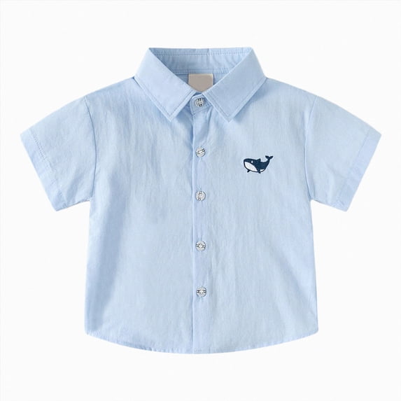 felwors Boys Striped Button Down Dress Shirts Short Sleeve Regular Fit Formal Uniform Shirt with Pocket (7-8 Years)
