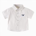thumbnail image 1 of felwors Boys Striped Button Down Dress Shirts Short Sleeve Regular Fit Formal Uniform Shirt with Pocket (Khaki,7-8 Years), 1 of 7