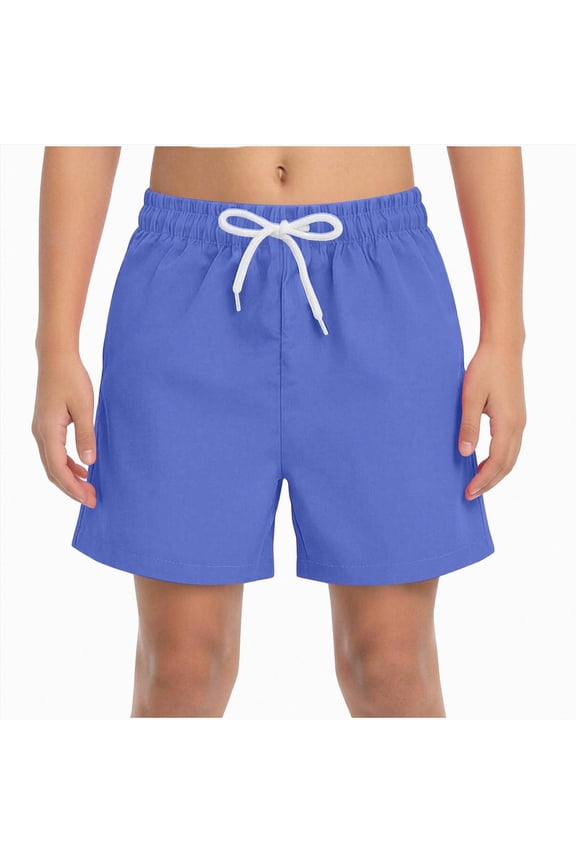 Boys Swim Trunks Quick Dry Sun Protection Board Shorts with Breathable Mesh Lining and Drawstring Waist (9-10 Years,Blue)