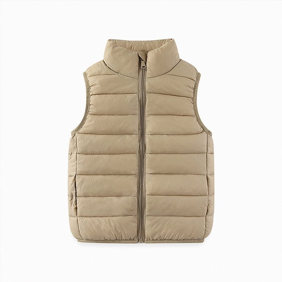 felwors Boys Zip up Puffer Vest Winter Outdoor Warm Zipper Lightweight Sleeveless Padded Jackets (10-11 Years,Khaki)