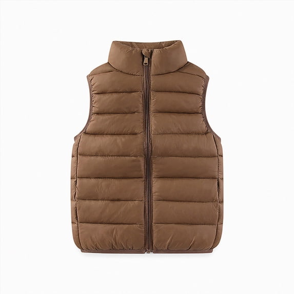 felwors Boys Zip up Puffer Vest Winter Outdoor Warm Zipper Lightweight Sleeveless Padded Jackets (8-9 Years,Coffee)