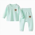 thumbnail image 1 of felwors Boys and Girls Thermal Pajama Sets, Soft Cotton Winter Long Sleeve 2 PC Boys' Sleepwear (Green,9-12 Months), 1 of 6