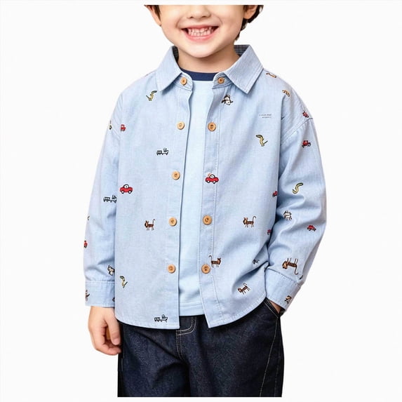 felwors Boys and Toddler Long Sleeve Cotton Button Up Dress Shirts (Blue,2-3 Years)