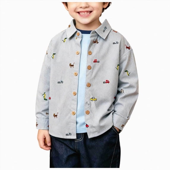 felwors Boys and Toddler Long Sleeve Cotton Button Up Dress Shirts (Grey,2-3 Years)