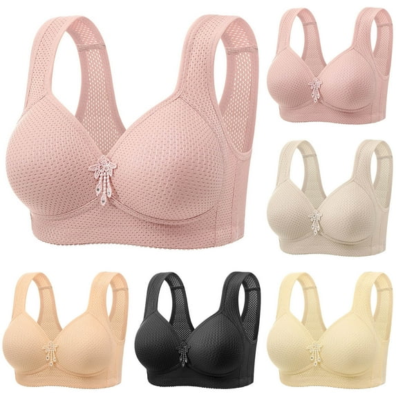 felwors Bras for Older Women Plus Size No Underwire Full Coverage Breathable Cotton Bra Front Closure Padded Bralettes(Beige, 38)