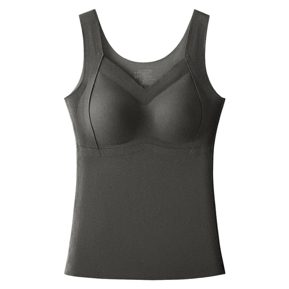 felwors Built in Bra Tank Tops for Women,2025 Elegant Patchwork Thermal Underwear High Stretch Comfy Layer Cami Grey, XXL