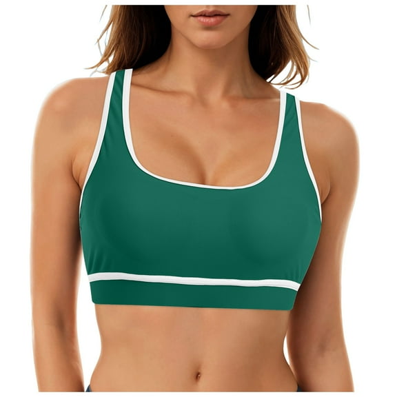 felwors Butterluxe Womens U Back Sports Bra - Scoop Neck Padded Low Impact Yoga Clothes Workout Crop Top with Built in Pads Green, M