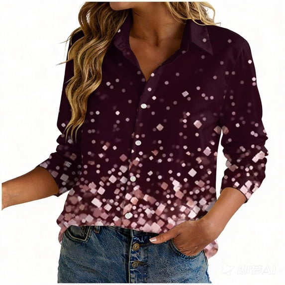 felwors Button Down Shirt for Women 3/4 Sleeve Blouses Floral Printed Tops Business Casual Work Outfits (Wine, M)