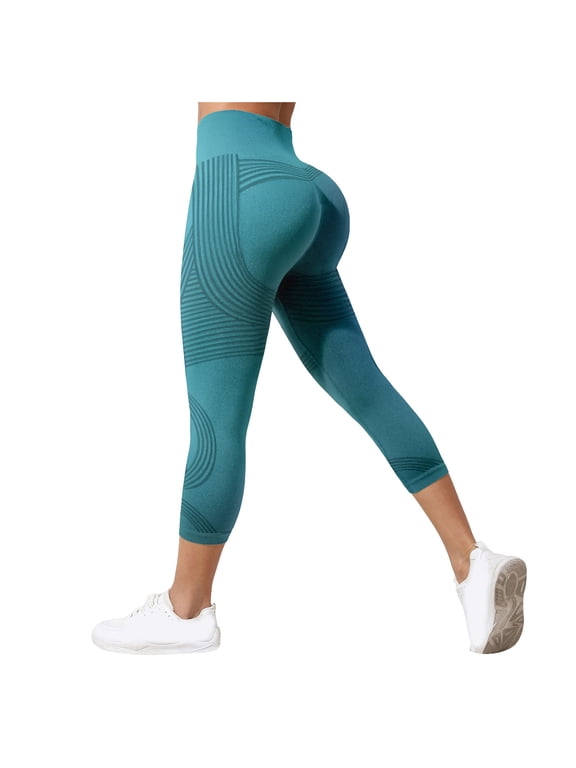Capri Compression Leggings for Women High Waist 3D Textured Push Up Yoga Pants Green for Size M