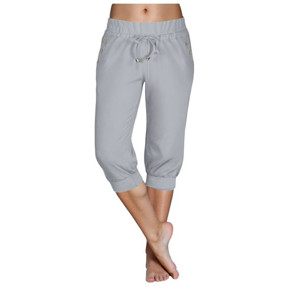 felwors Capri Pants for Women High Waisted Drawstring Joggers Stretch Lightweight Casual Hiking Pant Capri with Pockets (GY1, 3XL)