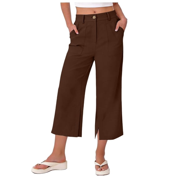 felwors Capri Women Wide Leg Trendy High Waisted Baggy Straight Casual Summer Stretch Denim Capris Pants Coffee for Size L