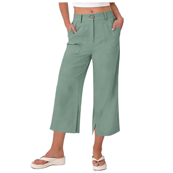 felwors Capri Women Wide Leg Trendy High Waisted Baggy Straight Casual Summer Stretch Denim Capris Pants Mint Green for Size L