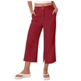 thumbnail image 1 of felwors Capri Women Wide Leg Trendy High Waisted Baggy Straight Casual Summer Stretch Denim Capris Pants Red for Size M, 1 of 5