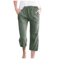 thumbnail image 1 of felwors Capris Pants for Women Cotton Linen Casual Summer 2025 Straight Wide Leg Loose Drawstring Elastic Waist Cropped Trouser AG, L, 1 of 8