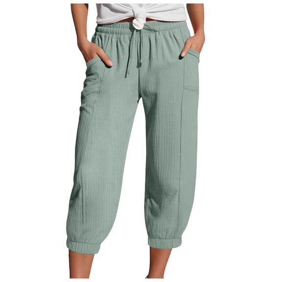 felwors Capris Pants for Women Stretchy Elastic Waist Pocket Shorts Quick Dry Lightweight Casual Athletic Lounge Trousers (Light Green, XL)