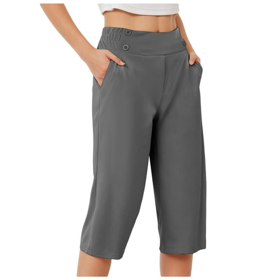 felwors Capris for Seniors Stretch High Waisted Crop Office Work Pants Summer Casual Capri Slacks Yoga Dress Pant Dark Gray, XL