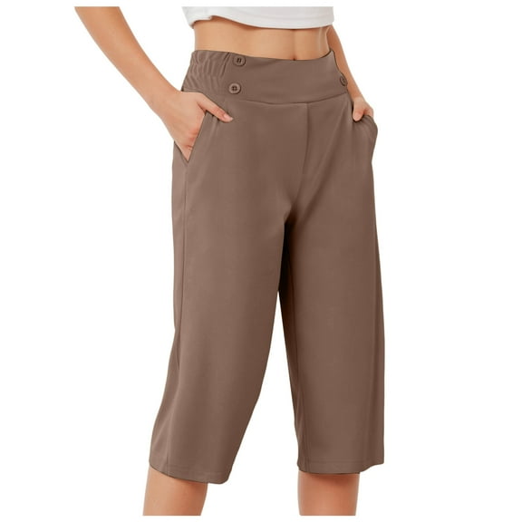 felwors Capris for Seniors Stretch High Waisted Crop Office Work Pants Summer Casual Capri Slacks Yoga Dress Pant Khaki, M