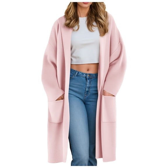 felwors Cardigan for Women Women's Autumn and Winter Solid Color Fashionable Thin Lapel Long Woolen Fall Outfits Red, XXL