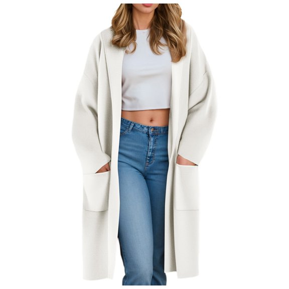 felwors Cardigan for Women Women's Autumn and Winter Solid Color Fashionable Thin Lapel Long Woolen Fall Outfits White, XXL