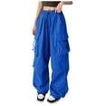 thumbnail image 1 of felwors Cargo Pants Women Baggy Parachute Pants Woman Mutil Pockets Loose Fit Y2K Casual Pants for Women Blue, XXL, 1 of 3