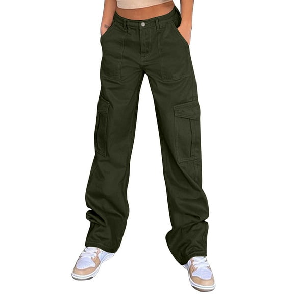 felwors Cargo Pants for Women High Waisted Casual Pants Baggy Stretchy Wide Leg Y2K Streetwear with 6 Pockets Green, L