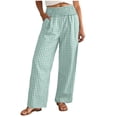 thumbnail image 1 of felwors Checkered Gingham Wide Leg Pants Women's Casual Comfort Fit with Drawstring Waist (Green, S), 1 of 8