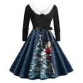 thumbnail image 1 of felwors Christmas Dresses for Women Long Sleeve Pleated Prom Hepburn Dresses with Belt Winter Party Cocktail Dress Navy, S, 1 of 6