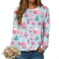 thumbnail image 1 of felwors Christmas Sweatshirts for Women Cute Christmas Tree Graphic Long Sleeve Shirt Xmas Holiday Party Pullover Blouse Top Sky Blue, XXL, 1 of 6