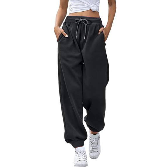 felwors Cinch Bottom Sweatpants for Women with Pockets Black, XXXL