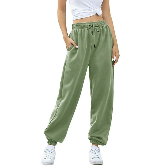 felwors Cinch Bottom Sweatpants for Women with Pockets Green, L
