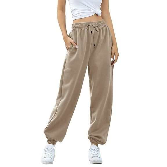 felwors Cinch Bottom Sweatpants for Women with Pockets Khaki, L