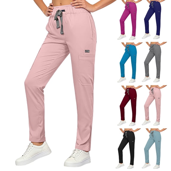 felwors Comfort-Fit Scrub Pants for Women Elastic Waistband, Drawstring Closure, Multiple Pockets Stretch Fabric(Grey, XL)