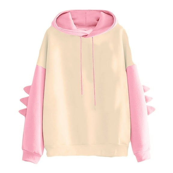 felwors Cute Hoodie for Women Teen Girls Kawaii Comfy Hooded Sweatshirt Splice Long Sleeve Drawstring Pullover Tops Pink, S