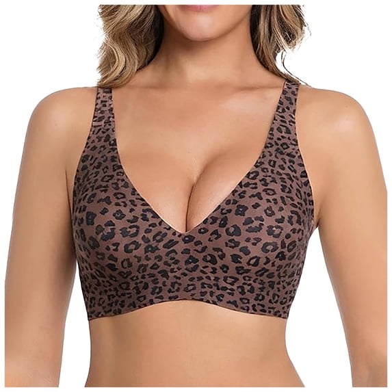 felwors Deep V Bras for Women No Underwire Seamless Leopard Print Bralettes Push Up Plunge Everyday T Shirt Bra with Extender (Black, XXXXL)