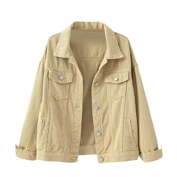 felwors Denim Jacket for Women Button Down 3/4 Short Sleeve Cropped Jean Jackets with Pockets Casual Lightweight Shackets 2025 Khaki, XXL
