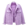 thumbnail image 1 of felwors Denim Jacket for Women Button Down 3/4 Short Sleeve Cropped Jean Jackets with Pockets Casual Lightweight Shackets 2025 Purple, XXL, 1 of 8