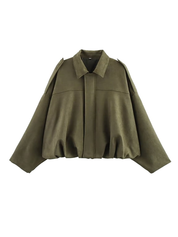 Faux Suede Jacket Women Cropped Bomber Casual Vintage Coats Lapel Moto Jackets Fashion 2025 Fall Outerwears AG, XS