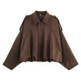 thumbnail image 1 of felwors Faux Suede Jacket Women Cropped Bomber Casual Vintage Coats Lapel Moto Jackets Fashion 2025 Fall Outerwears Coffee, M, 1 of 7