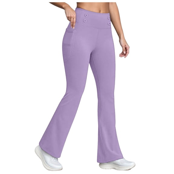 felwors Fleece Lined Leggings Women High Waist Winter Thermal Flare Yoga Pants Lifting Bootcut Bell Bottom with Pockets (Purple, S)