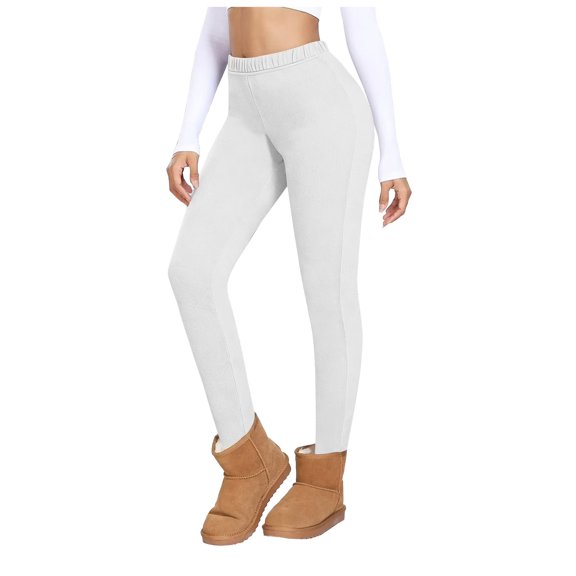 felwors Fleece Lined Leggings Women Thick Soft High Waisted Black Tummy Control Thermal Warm Velvet Pants for Winter (White, XXL)