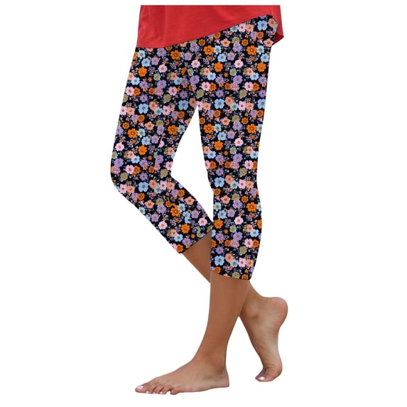 felwors Floral Capri Pants for Women High Waist Tummy Control Printed Leggings Trendy Casual Dressy Comfy Silm Fit Tights Hot Pink for Size L