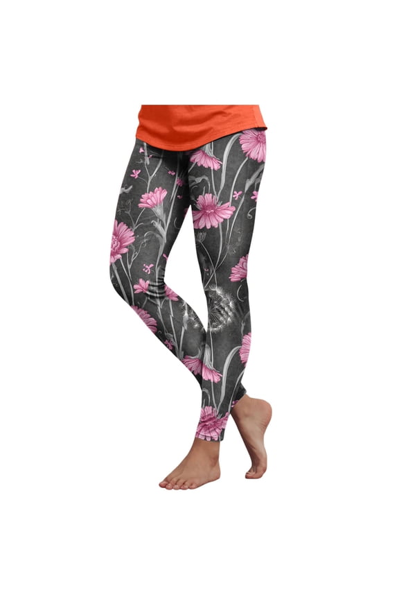Floral Leggings for Women High Waisted Vintage Printed Tummy Control Leggings Casual Plus Size Yoga Pants Slim Tights (Grey, XXL)