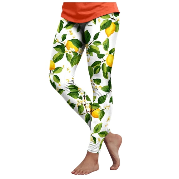 felwors Floral Leggings for Women High Waisted Vintage Printed Tummy Control Leggings Casual Plus Size Yoga Pants Slim Tights (Yellow, L)