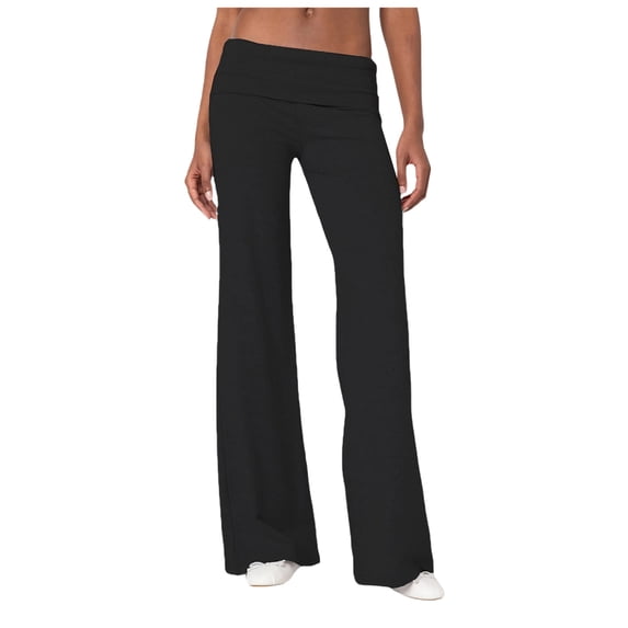 felwors Fold Over Yoga Pants for Women Low Rise Straight Leg Sweatpants Y2k Solid Color Stretchy Loose Gym Lounge Leggings(Black, XL)