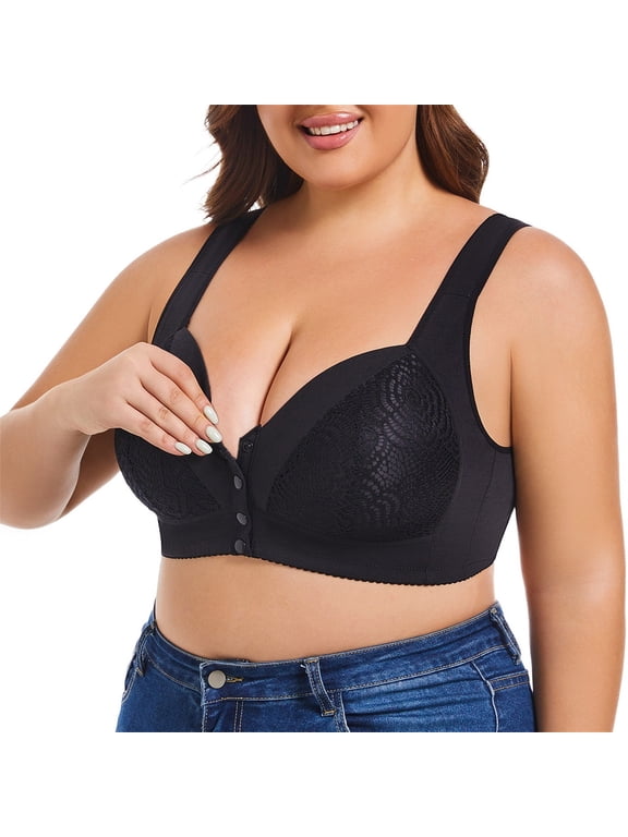 Front Closure Bra No Underwire Seamless V Breathable Support for Women's Underwear (Black, 42E)