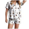 thumbnail image 1 of felwors Funny Graphic Pajamas for Women Set Button Down Short Sleeve Top and Shorts Pjs Sets Sleepwear Khaki, XXXL, 1 of 6