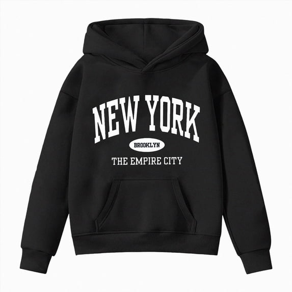 felwors Girl's New York Graphic Letter Print Hoodie Sweatshirt Long Sleeve Pullover Tops (11-12 Years,Black)